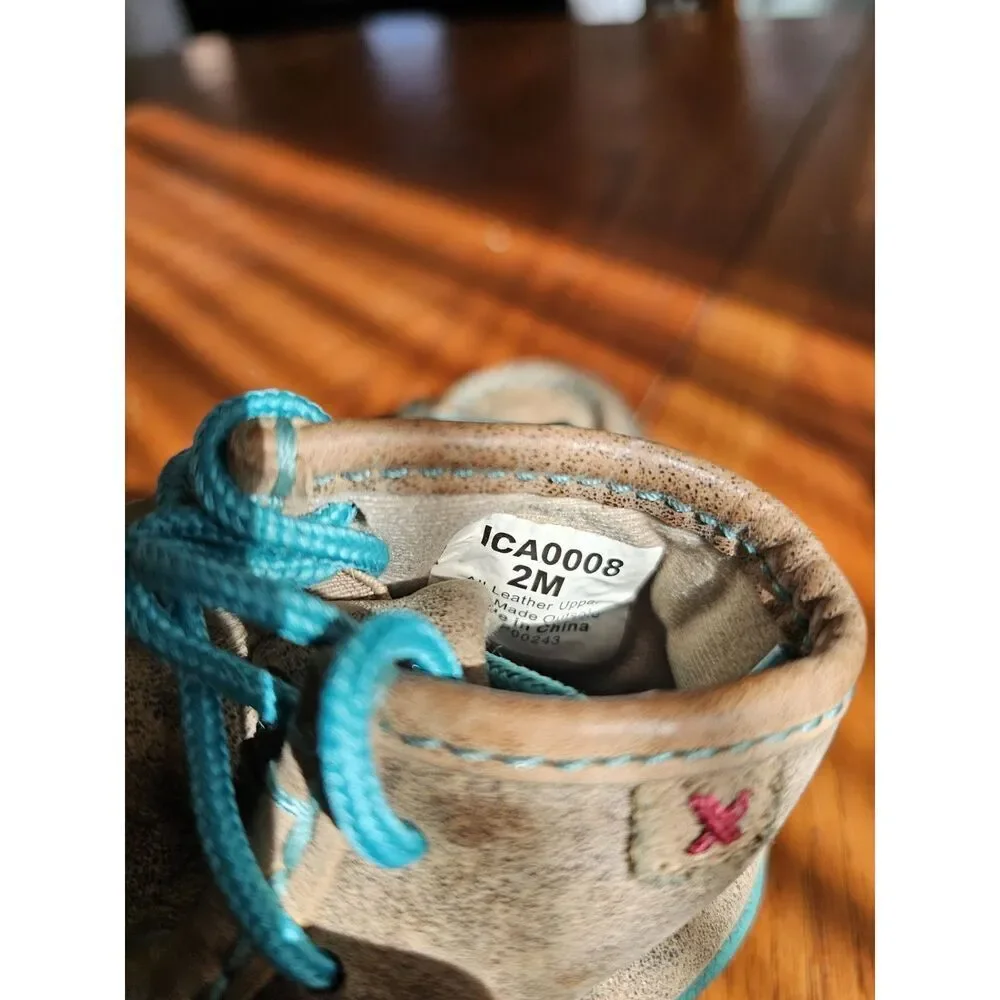 TWISTED X CHUKKA DRIVING MOCS‎ SIZE Baby Size 2 BROWN Teal ICA0008